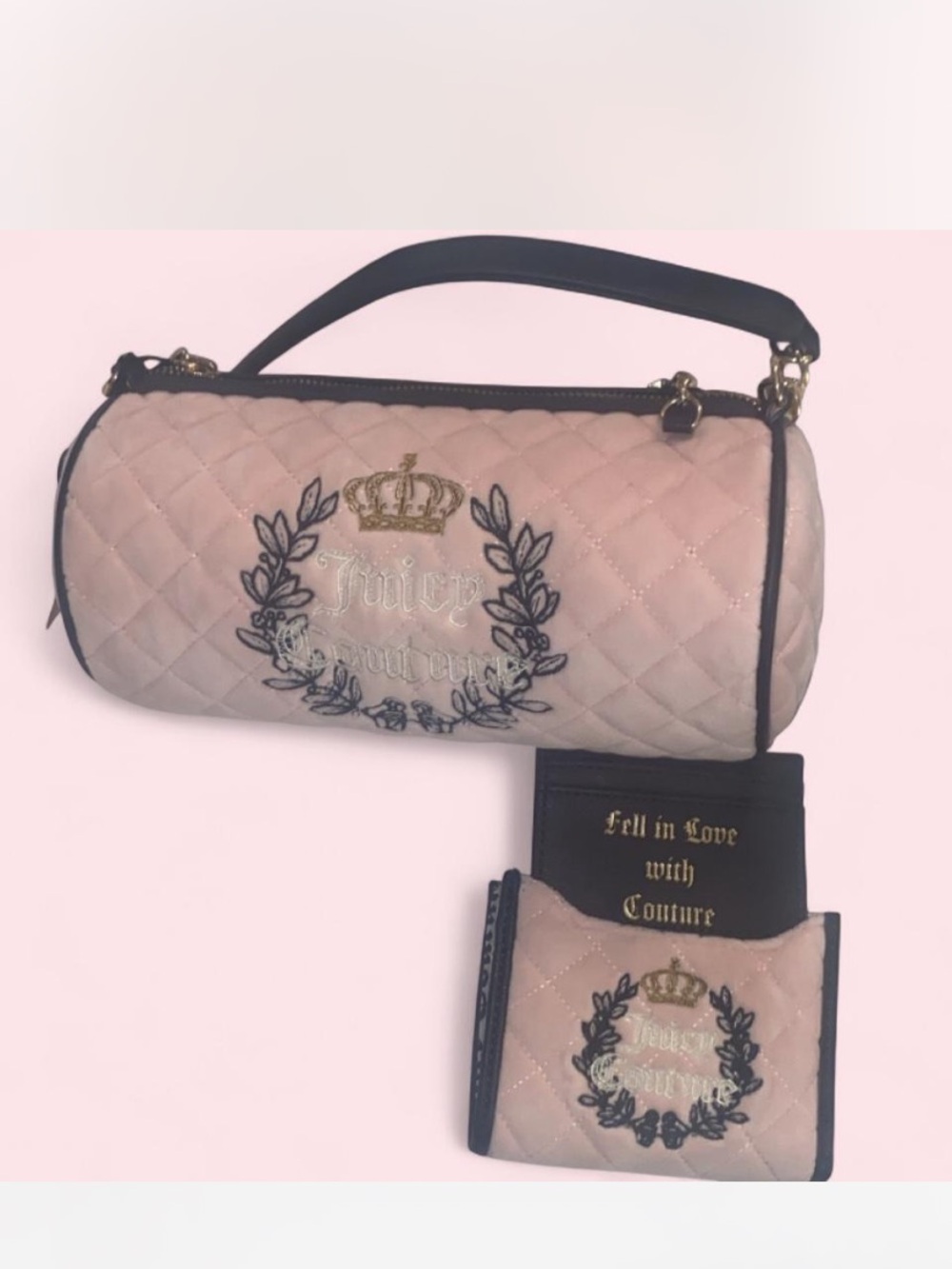 Juicy Couture Royal Moment Quilted Pink Mini Barrel Bag with Card Holder